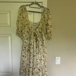 ARULA Cream Mini Sundress with Bishop Sleeves and Scoop Neck